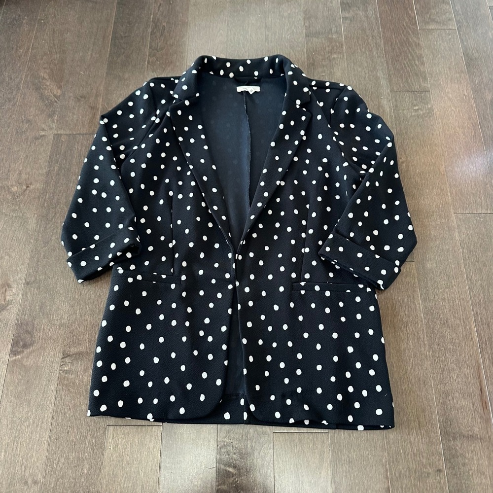 Maurices Polka Dot Open Blazer 3/4 Sleeve Coquette 90s Girly Black White M